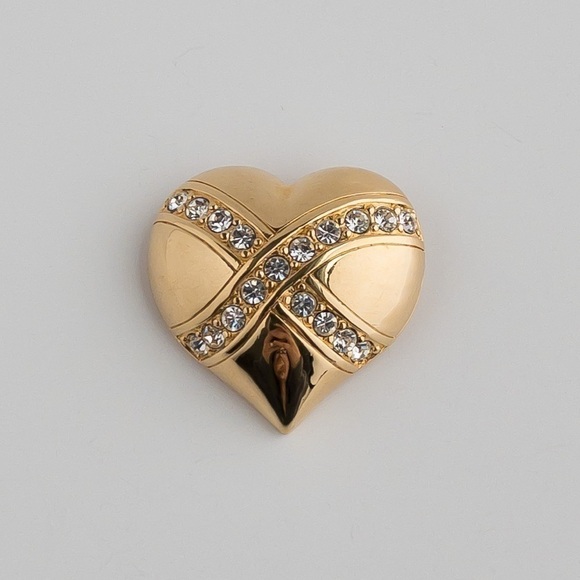 Vintage 1990s Swarovski Gold Heart Brooch – Pave Crystal Pin - Picture 8 of 16
